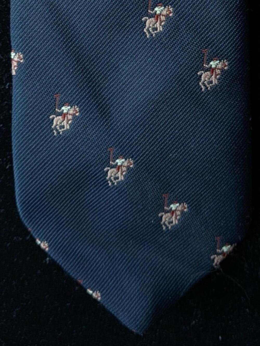 Saddlebred Navy Blue Polo Pony Player Brown Horse Silk Vintage 1980s Necktie